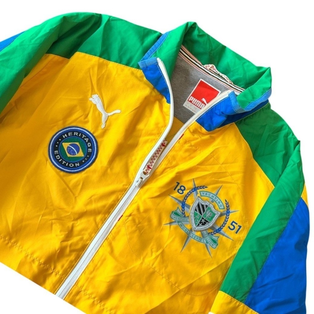 Puma Brazil Track Jacket Mens XL Green Yellow Yachting Heritage Edition Full Zip